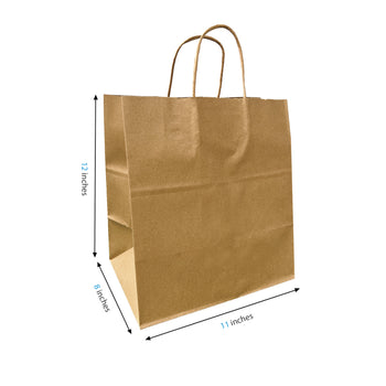 Bento Kraft Paper Bags 11" x 8" x 12" with Cardboard Insert & Twist Handles - SKU #5436