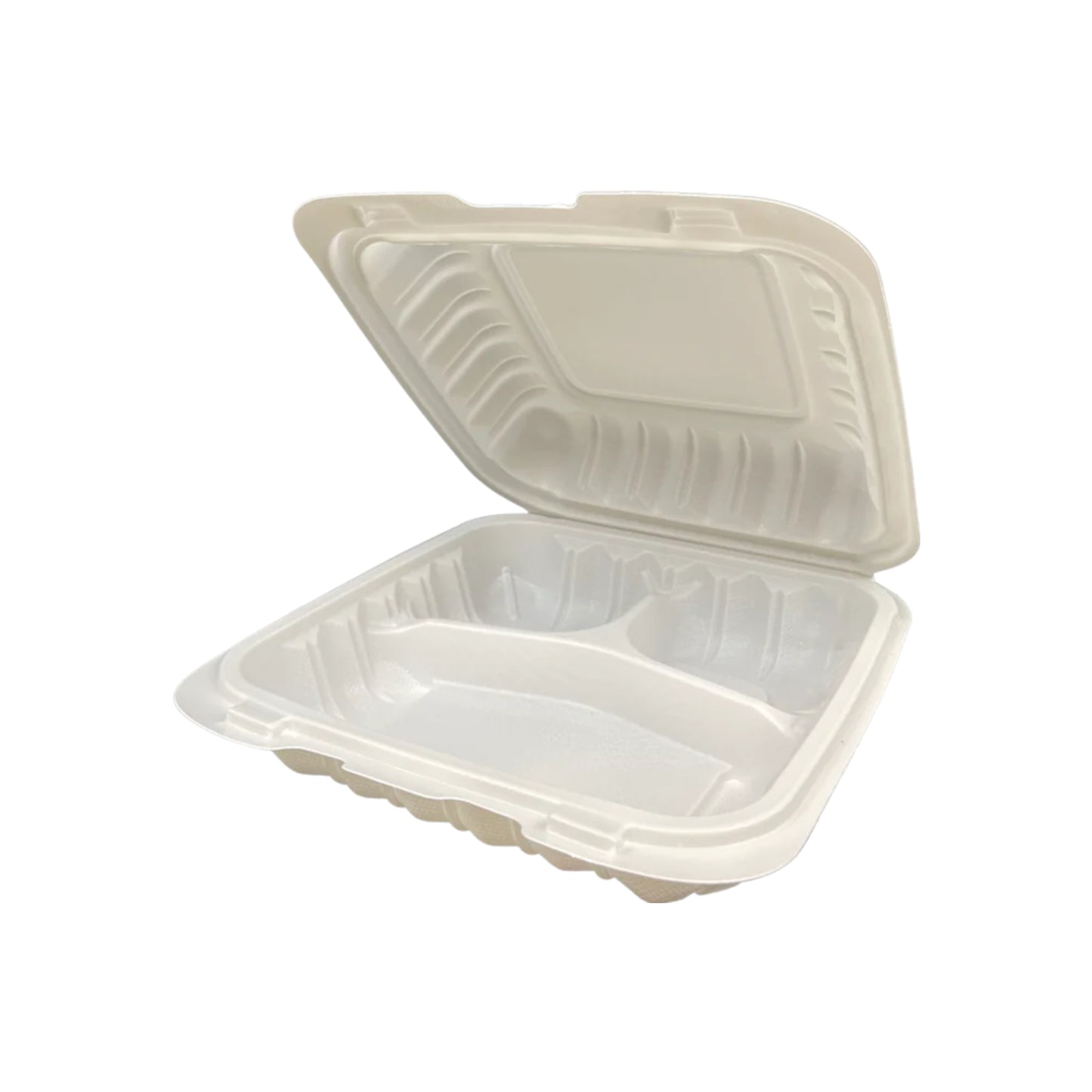 KIS-PP703G | 7.5x7.5x2.5 inches, 3-Compartment, PP Clamshell Food Container; $0.219/pc