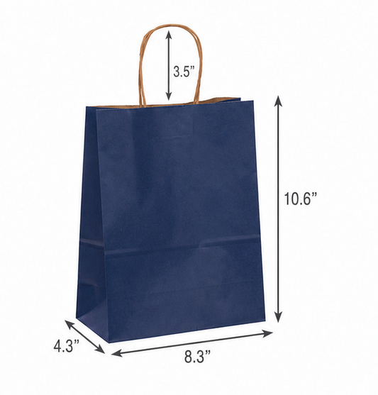 Navy Paper Shopping Bag with Twisted Handles (8.3" x 4.3" x 10.6"), Cub, SKU #6496