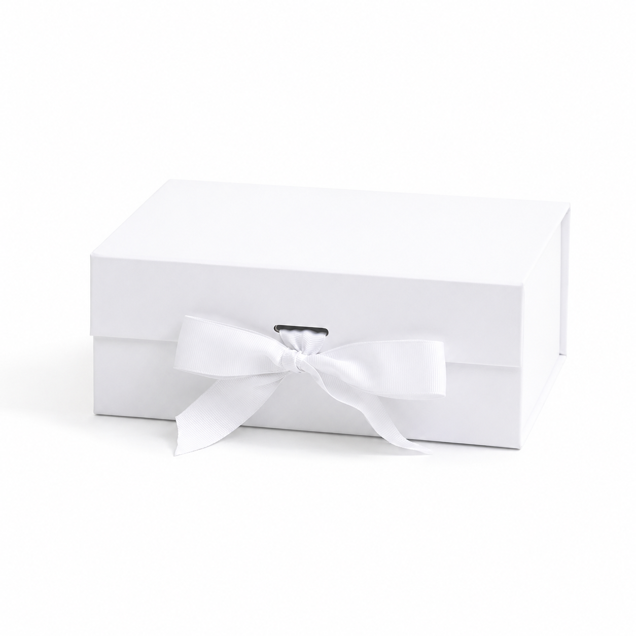 Foldable Rigid Ribbon Tie Gift Box, White – 11.5 × 8.6 × 4 in | Pack of 10 | SKU 6363
