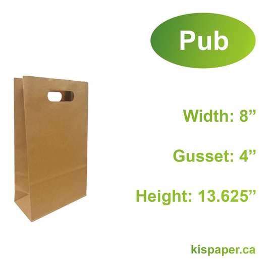 8043DB | 250pcs Pub 8x4x13.625 inches Kraft Paper Bags Die Cut Handles, 0.32/Pc