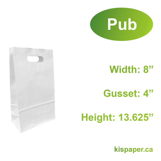 8043DW | 250 Pcs Pub 8x4x13.625 inches White Paper Bags Die Cut Handles, 0.36/Pc