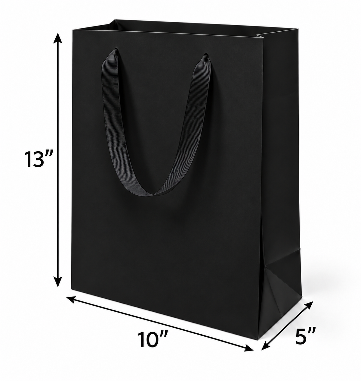 Euro Tote Black Laminated Paper Bags 10" x 5" x 13" with Ribbon Handles 150 pcs/case SKU #6124