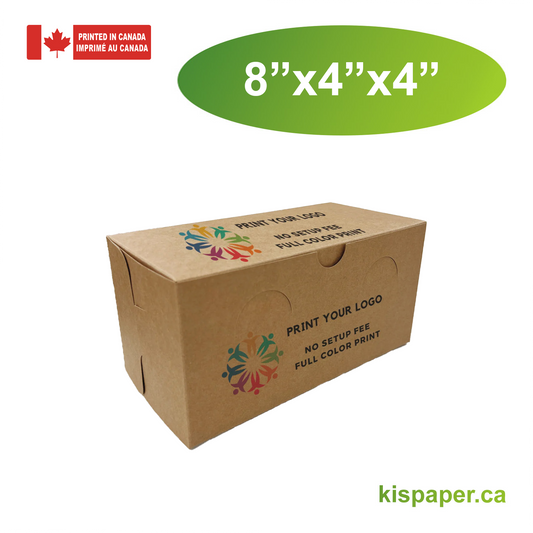 8" x 4" x 4" - Custom Kraft Bakery Boxes - Carton of 100 - KIS PAPER - 5333; Full Color Custom Print, Printed in Canada; $0.84/pc