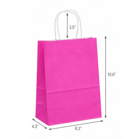 Hot Pink Paper Shopping Bag with Twisted Handles (8.3" x 4.3" x 10.6"), Cub, SKU #6493