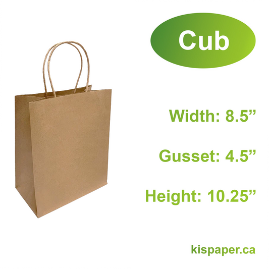 8450B | 250pcs Cub 8x4.75x10.25 inches Kraft Paper Bags Twisted Handles; $0.26/pc