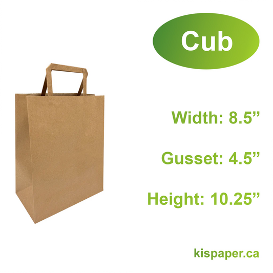 8450FB | 300pcs Cub 8.5x4.5x10.00 inches Kraft Paper Bags Flat Handles; $0.26/pc