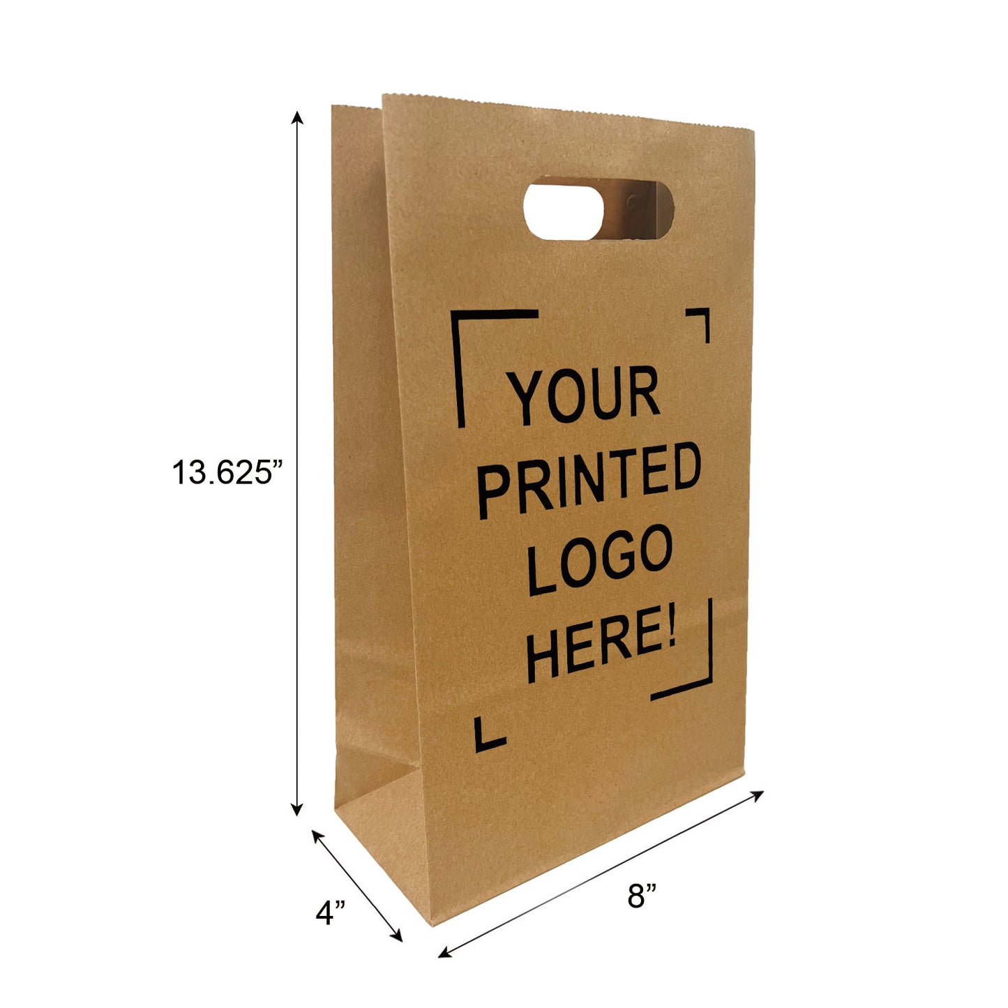 250pcs, Pub, 8x4x13 5/8 inches, Kraft Paper Bags, with Die Cut Handles, Custom Print in Canada