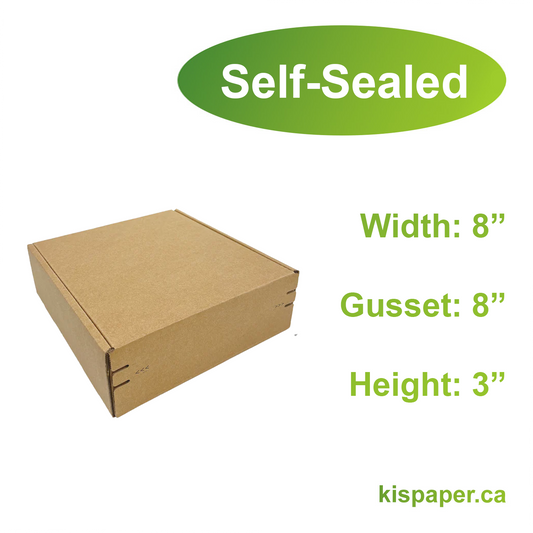 8" x 8" x 3" - Kraft Mailer Boxes Self-Seal Tape - Bundle of 40 - KIS PAPER - 1260; $1.35/pc