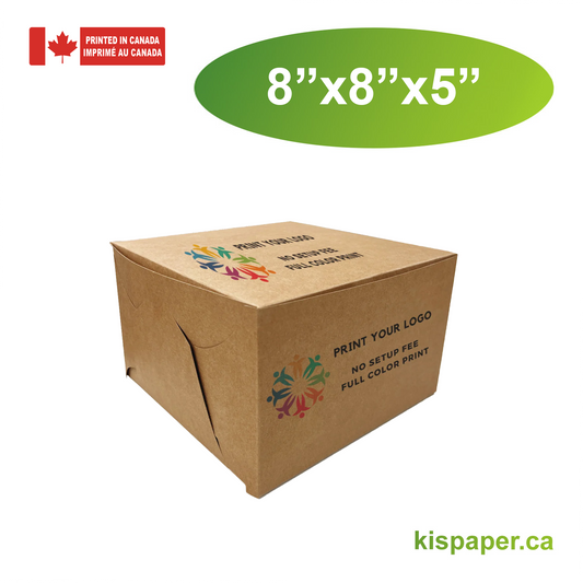 8" x 8" x 5" - Custom Kraft Bakery Boxes - Carton of 100 - KIS PAPER - 5334; Full Color Custom Print, Printed in Canada; $1.13/pc