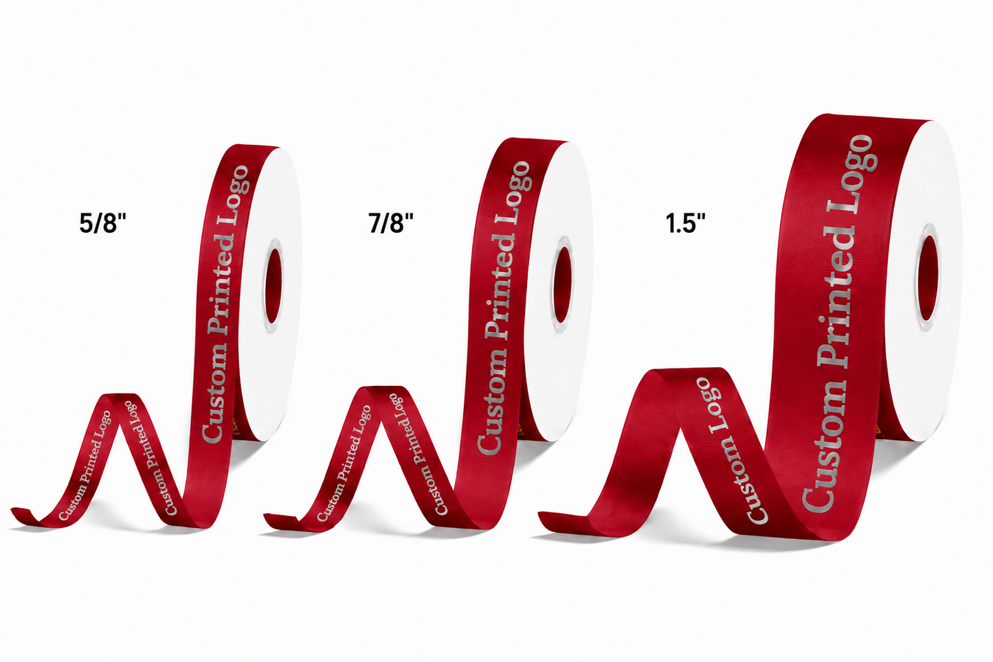 Custom Print Scarlet Solid Single-Face Satin Ribbon – 3 Sizes (⅝″, ⅞″, 1½″)