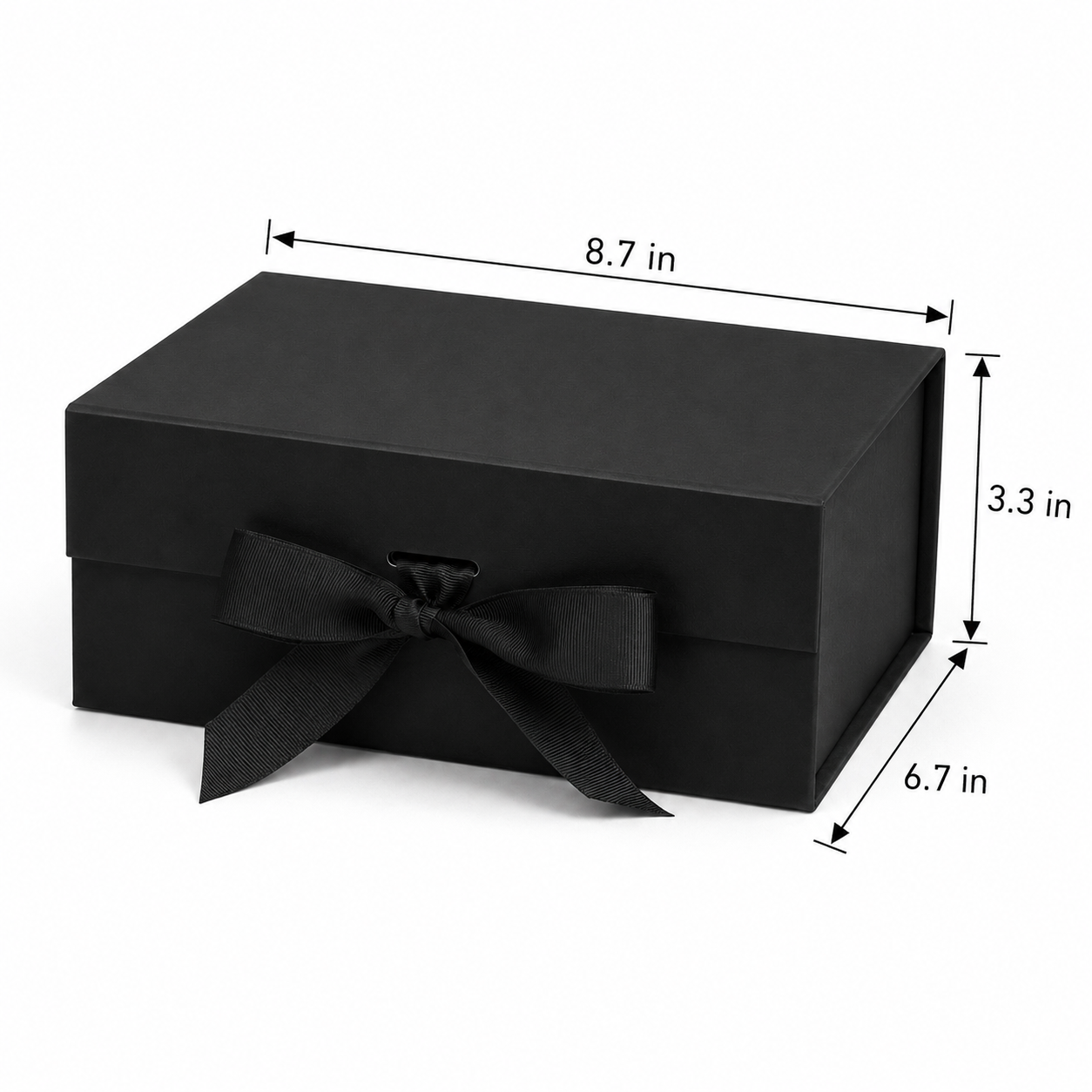 Foldable Rigid Ribbon Tie Gift Box, Black – 8.7 × 6.7 × 3.3 in | Pack of 10 | SKU 6358