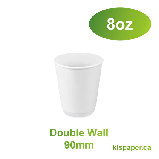 8oz - Double Wall Paper Hot Coffee Cup White with 90mm Opening - Carton of 500 - KIS PAPER - 1239; $0.144/pc