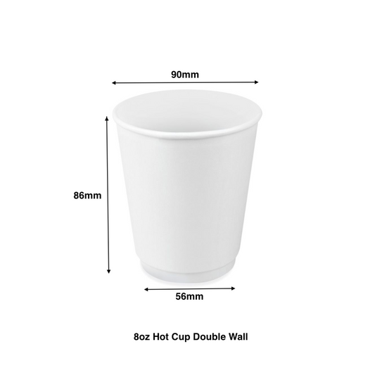 8oz - Double Wall Paper Hot Coffee Cup White with 90mm Opening - Carton of 500 - KIS PAPER - 1239; $0.11/pc