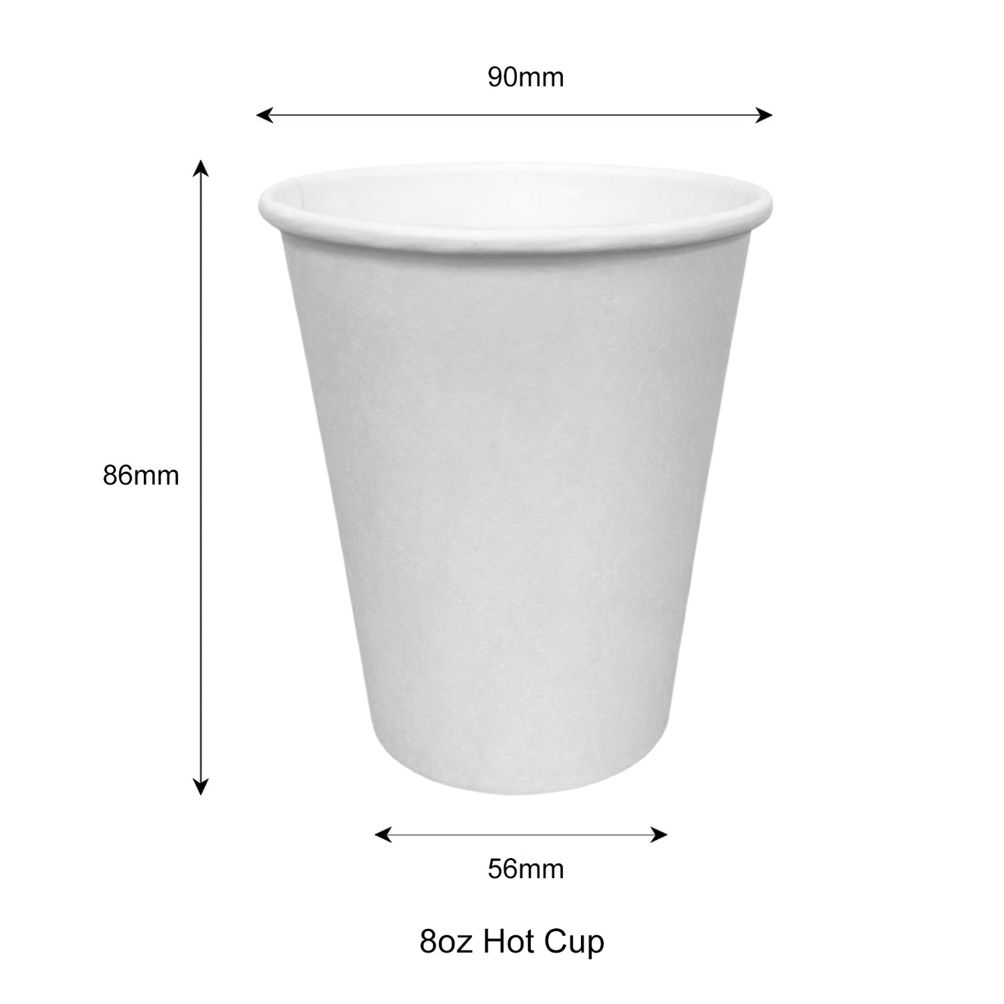 8oz - Single Wall Paper Hot Coffee Cup White with 90mm Opening- Carton of 1000 - KIS PAPER - 1238; $0.05/pc