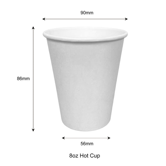 8oz - Single Wall Paper Hot Coffee Cup White with 90mm Opening- Carton of 1000 - KIS PAPER - 1238; $0.05/pc