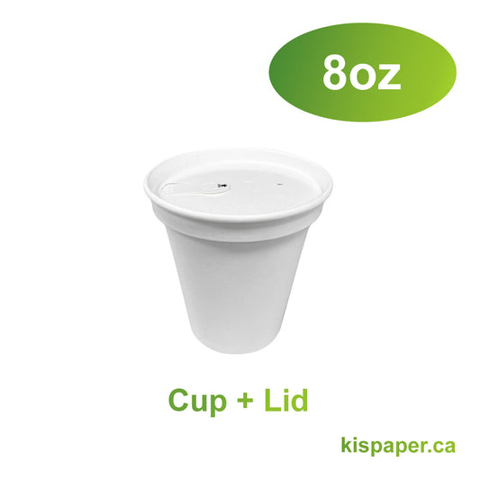 8oz - Paper Hot Coffee Cup Set White with Paper Lid - Carton of 1000 - KIS PAPER - 1140; From $0.17/set