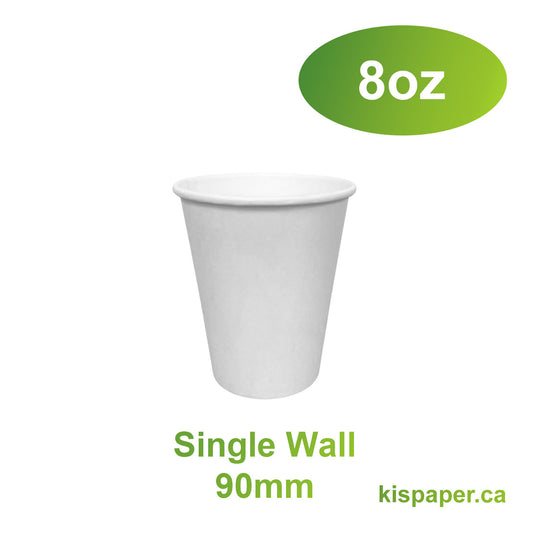 8oz - Single Wall Paper Hot Coffee Cup White with 90mm Opening- Carton of 1000 - KIS PAPER - 1238; $0.05/pc