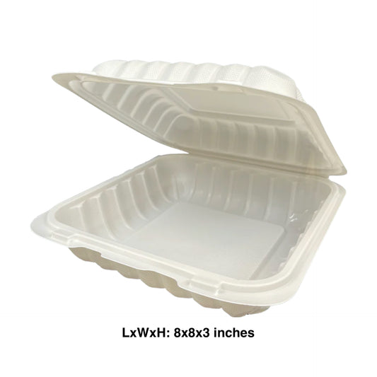 KIS-PP801G | 8x8x3 inches, 1-Compartment, PP Clamshell Food Container; $0.229/pc