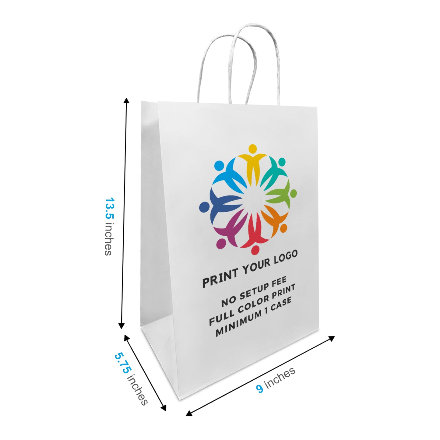 200pcs, Bottle 9x5.75x13 inches White Paper Bags Twist Handles, Full Color Print, Printed in Canada