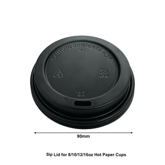 1000pcs 90mm Black Sip Lid for 8/10/12/16oz Hot Paper Cups; $0.04/pc