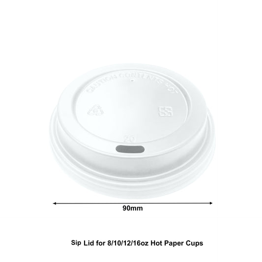 1000pcs 90mm White Sip Lid for 8/10/12/16oz Hot Paper Cups; $0.04/pc