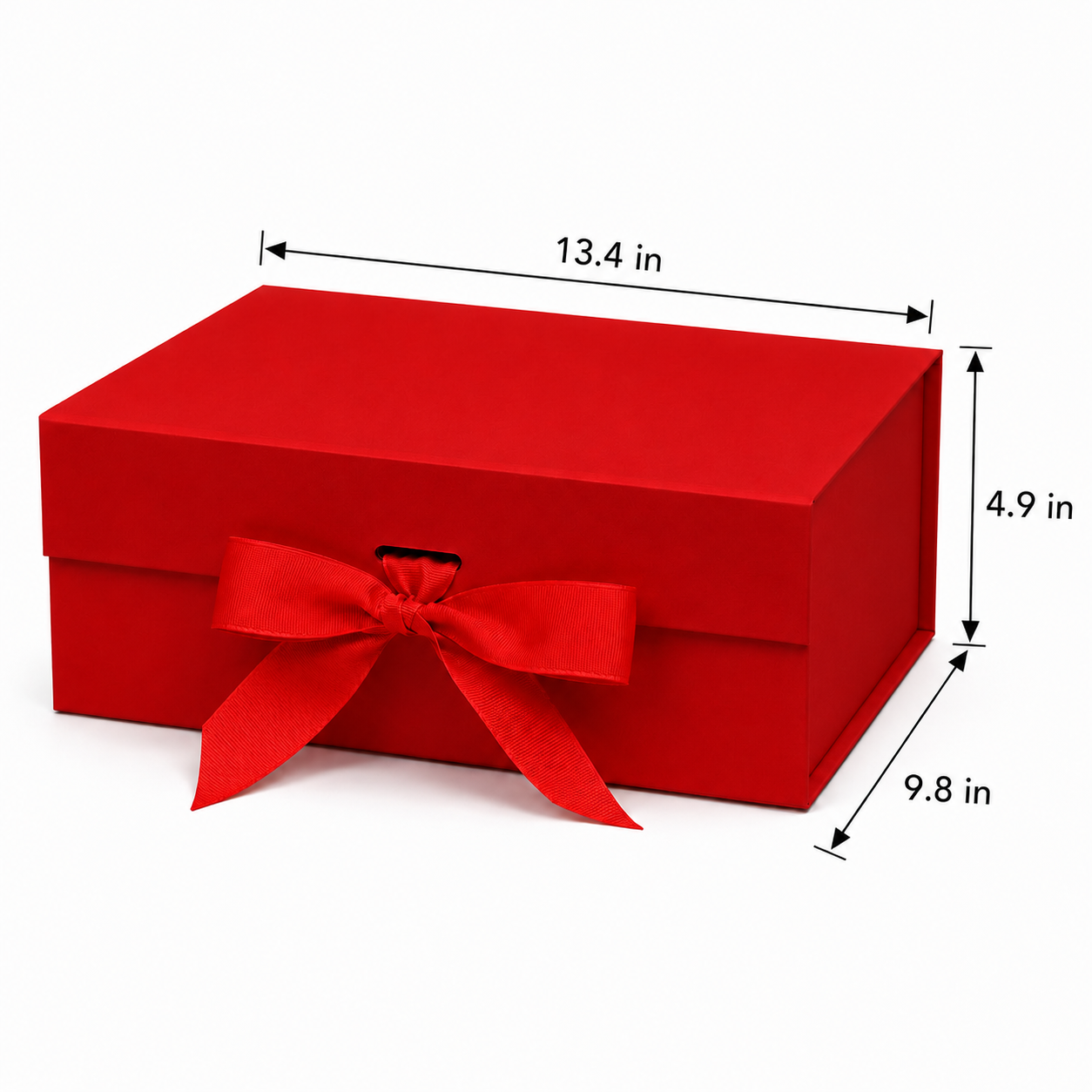 Foldable Rigid Ribbon Tie Gift Box, Red – 13.4 × 9.8 × 4.9 in | Pack of 10 | SKU 6372