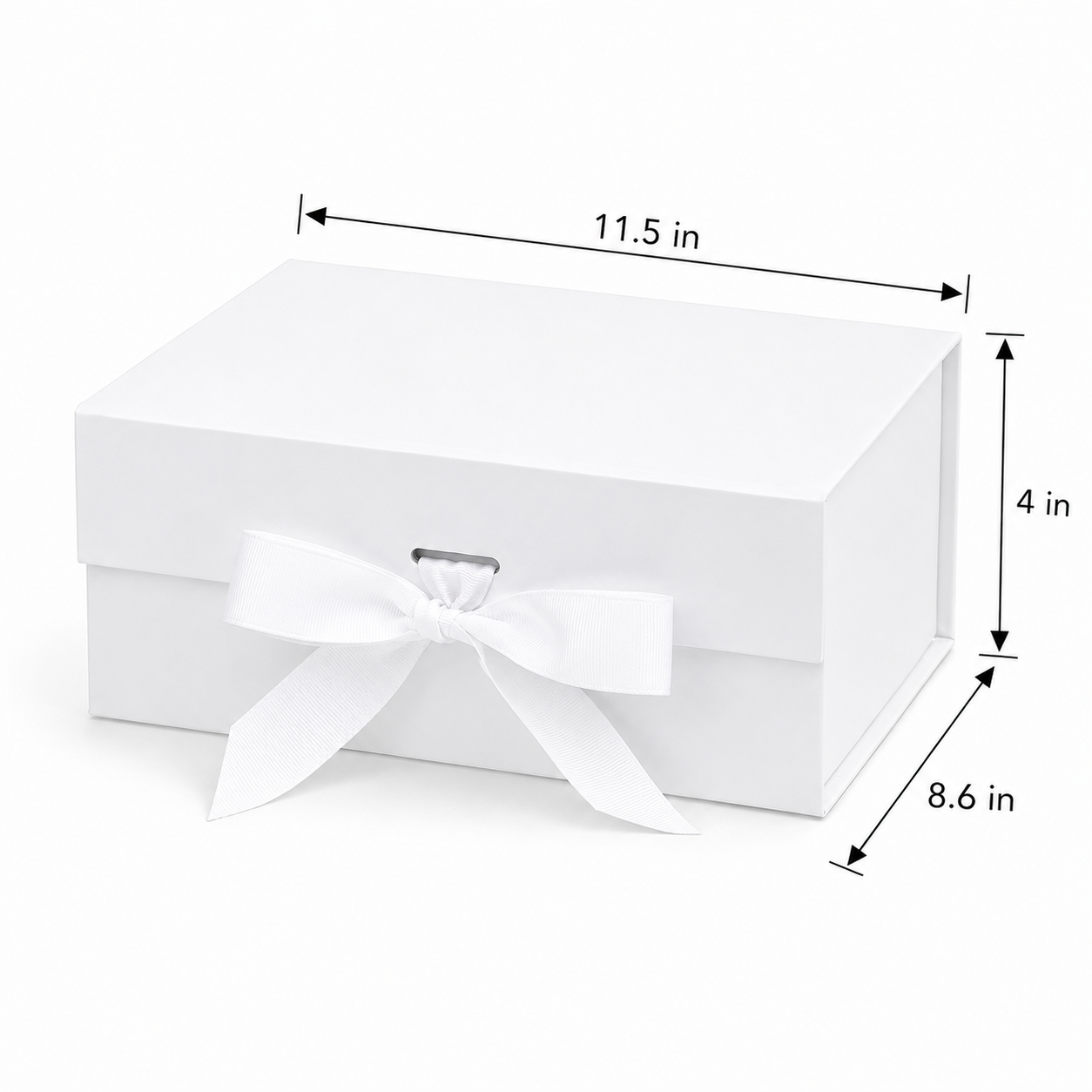 Foldable Rigid Ribbon Tie Gift Box, White – 11.5 × 8.6 × 4 in | Pack of 10 | SKU 6363