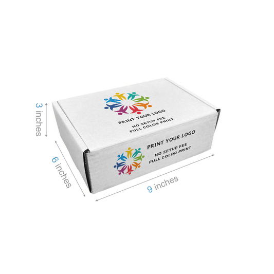 9" x 6" x 3" - Custom White Mailer Boxes - Bundle of 40 - KIS PAPER - 6099; Full Color Custom Print, Printed in Canada; From $2.2/pc