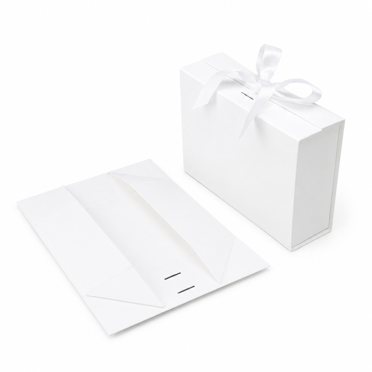 Foldable Rigid Ribbon Tie Gift Box, White – 11.5 × 8.6 × 4 in | Pack of 10 | SKU 6363