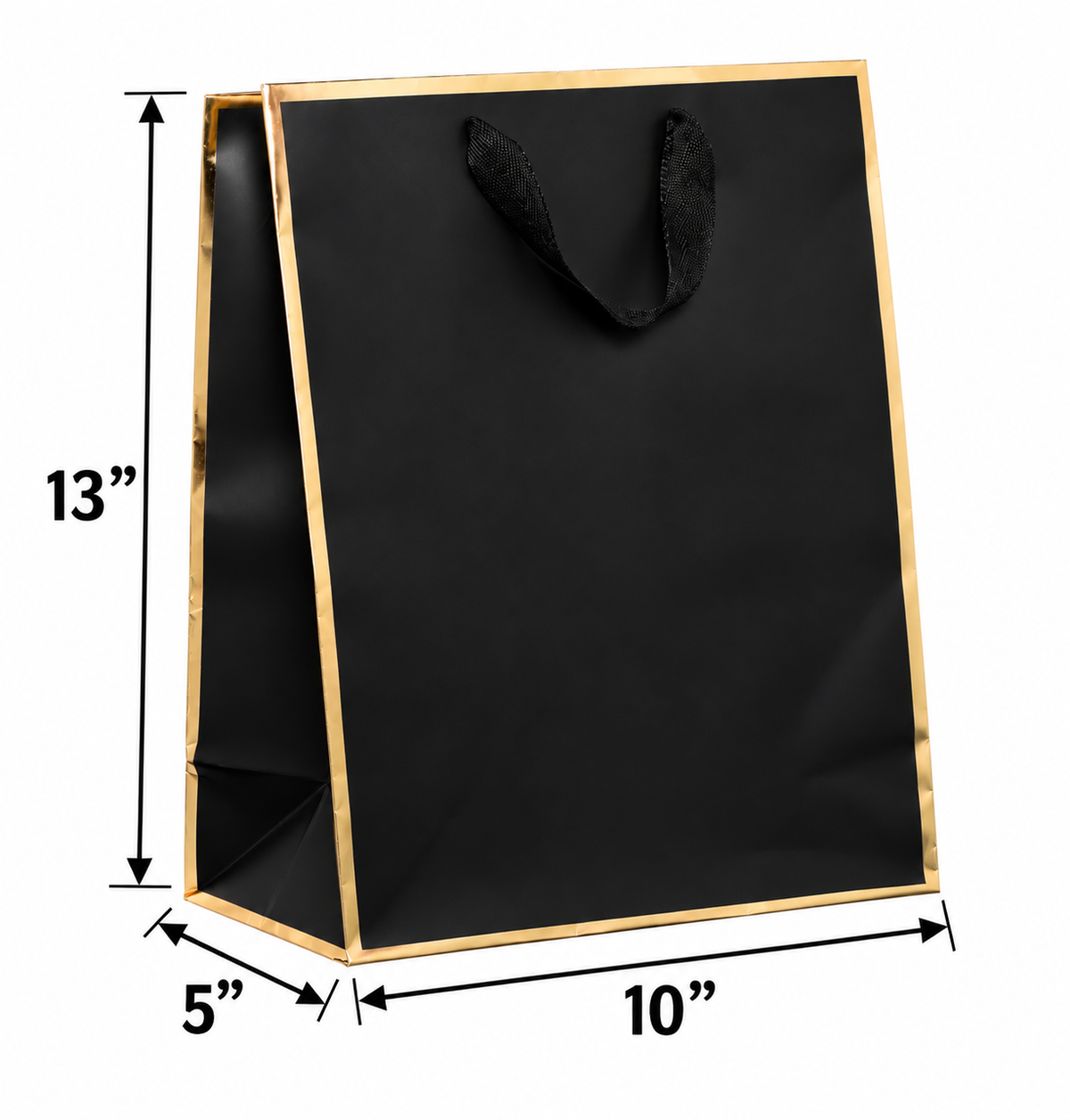Queen West Gift Paper Bags Gold Foil Edge 10 x 5 x 13 in with Twill Ribbon Handles, 100pcs/case
