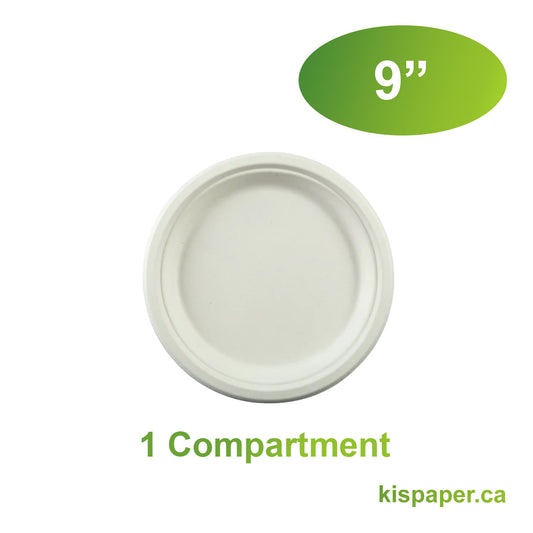 9" - Bagasse Round Plate - Carton of 500 - KIS PAPER - 1132; $0.095/pc