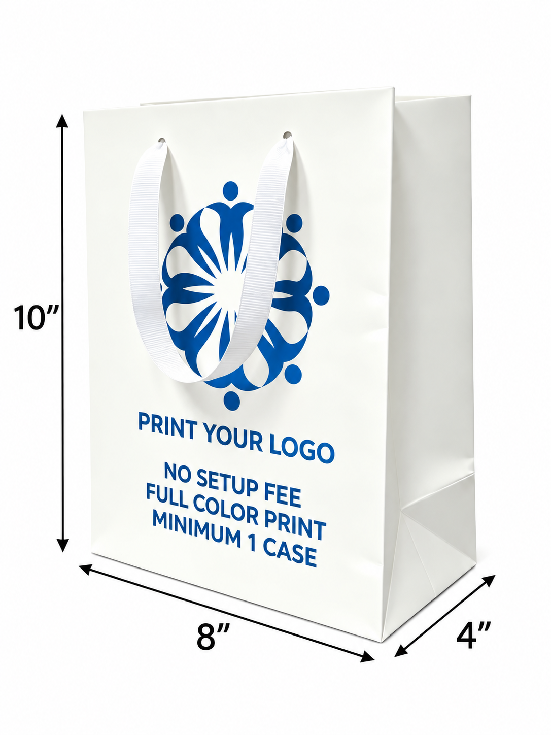 Custom Printed Euro Tote Laminated Cub White Paper Bags (8.5″ × 4.75″ × 10.25″) with Ribbon Handles - SKU 6834