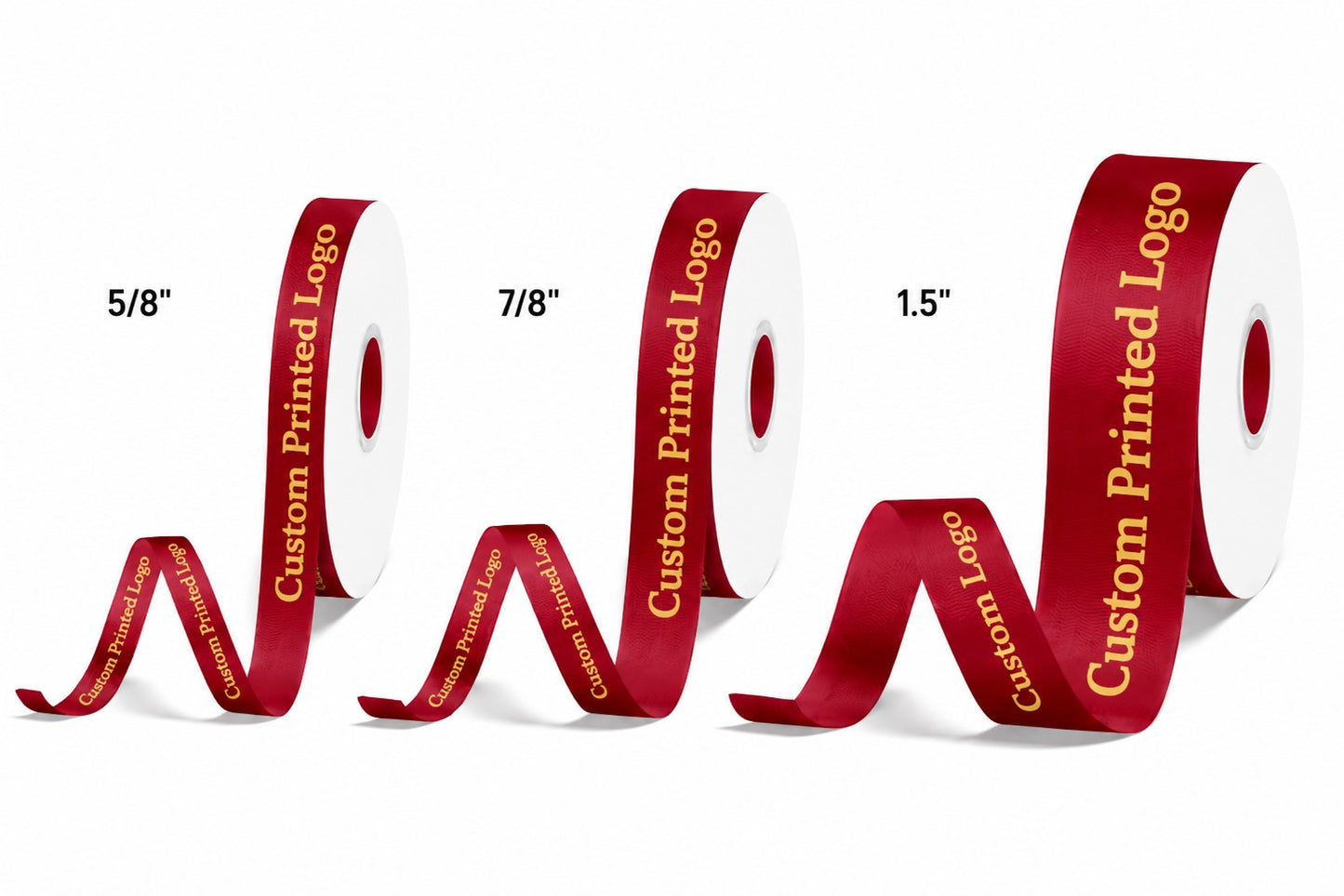 Custom Print Scarlet Solid Single-Face Satin Ribbon – 3 Sizes (⅝″, ⅞″, 1½″)