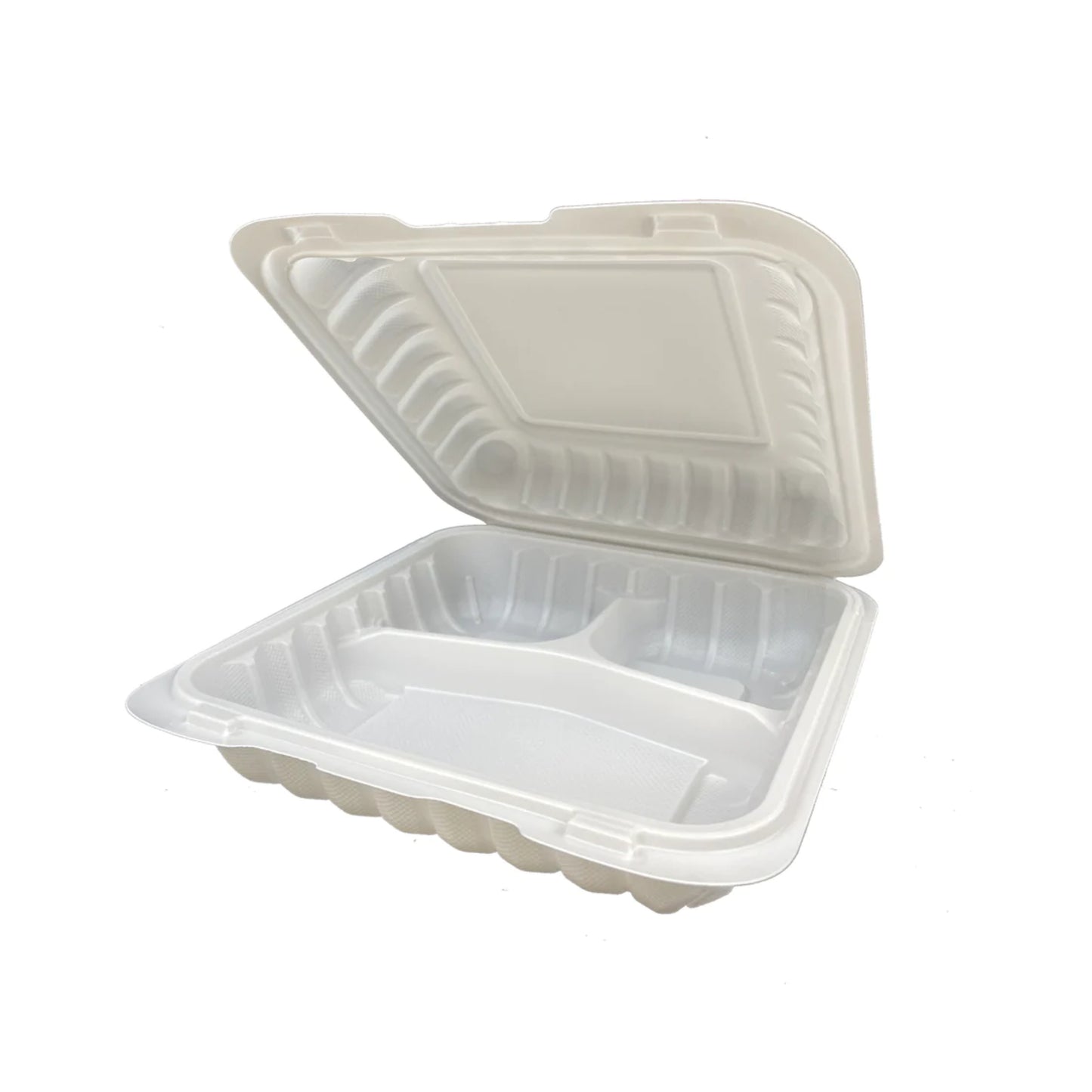 KIS-PP903G | 9x9x3 inches, 3-Compartment, PP Clamshell Food Container; $0.289/pc