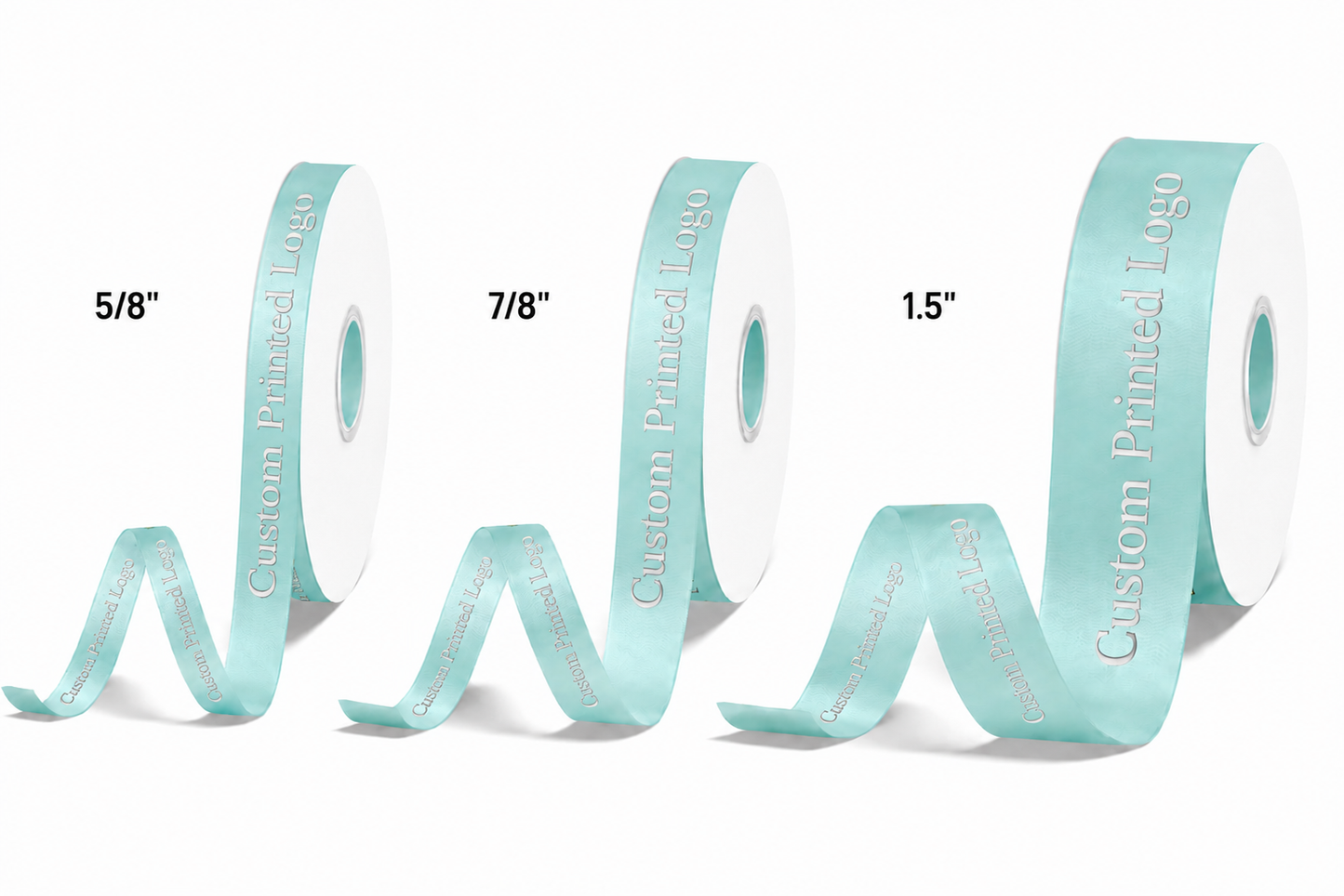 Custom Print Aqua Solid Single-Face Satin Ribbon – 3 Sizes (⅝″, ⅞″, 1½″)