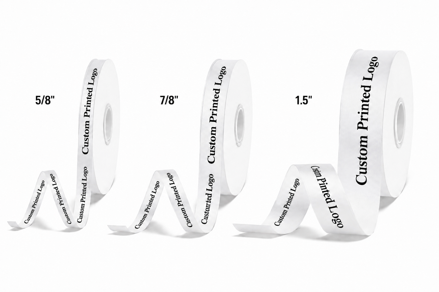 Custom Print White Solid Single-Face Satin Ribbon – 3 Sizes (⅝″, ⅞″, 1½″)
