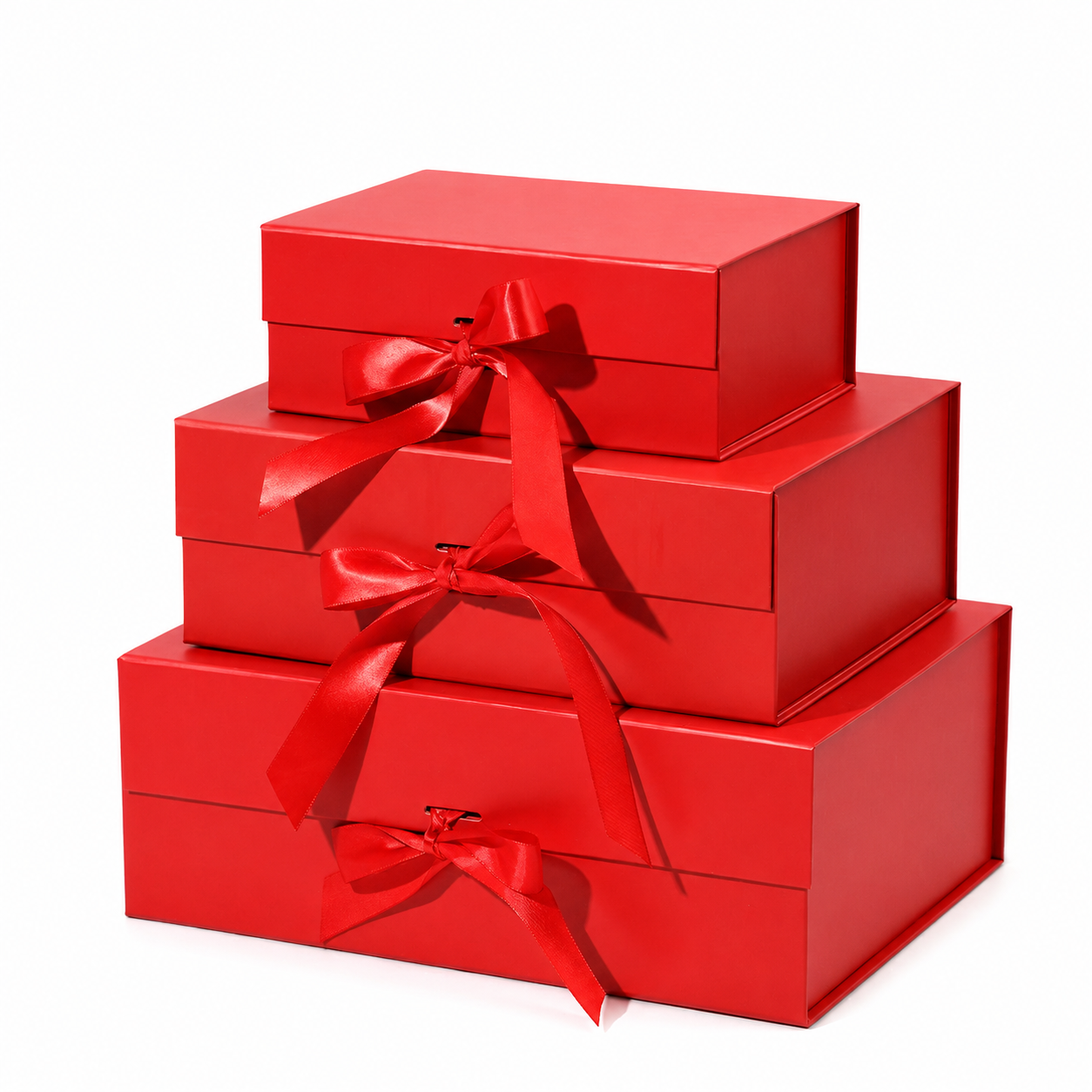 Foldable Rigid Ribbon Tie Gift Box, Red – 13.4 × 9.8 × 4.9 in | Pack of 10 | SKU 6372