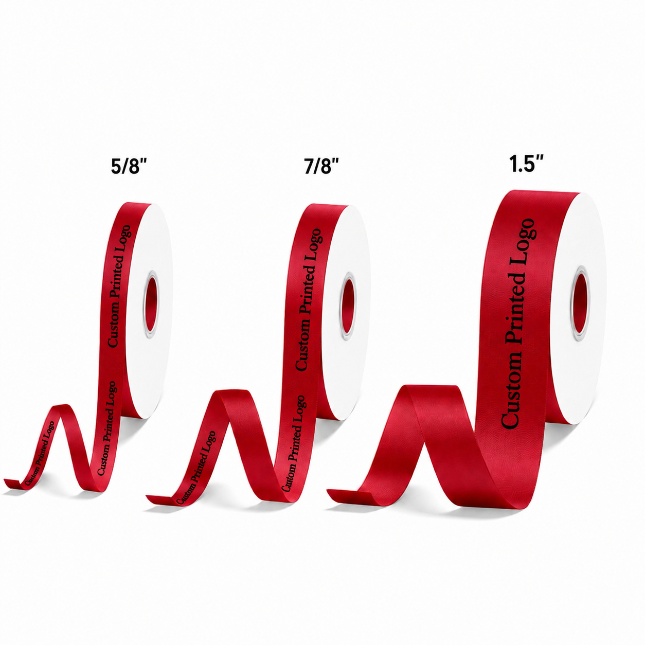 Custom Print Red Solid Single-Face Satin Ribbon – 3 Sizes (⅝″, ⅞″, 1½″)