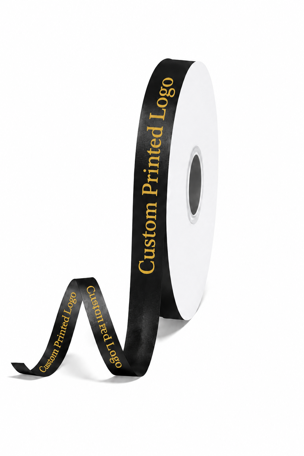 Custom Print Black Solid Single-Face Satin Ribbon – 3 Sizes (⅝″, ⅞″, 1½″)