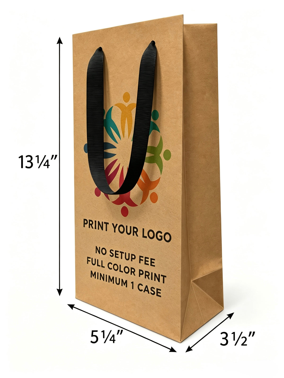 Custom Printed Super Royal Kraft Paper Bags 14" x  10" x  15.75" with Ribbon Handles - SKU #5425