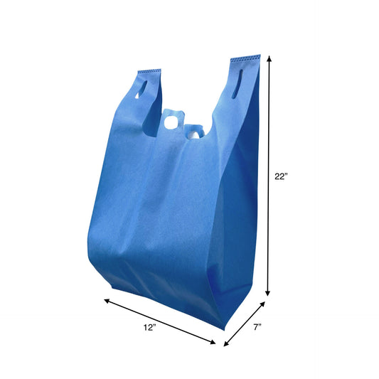 200pcs Non-Woven Reusable T-Shirt Bag 12x7x22 inches Blue Shopping Bags Pinch Bottom; $0.54/pc