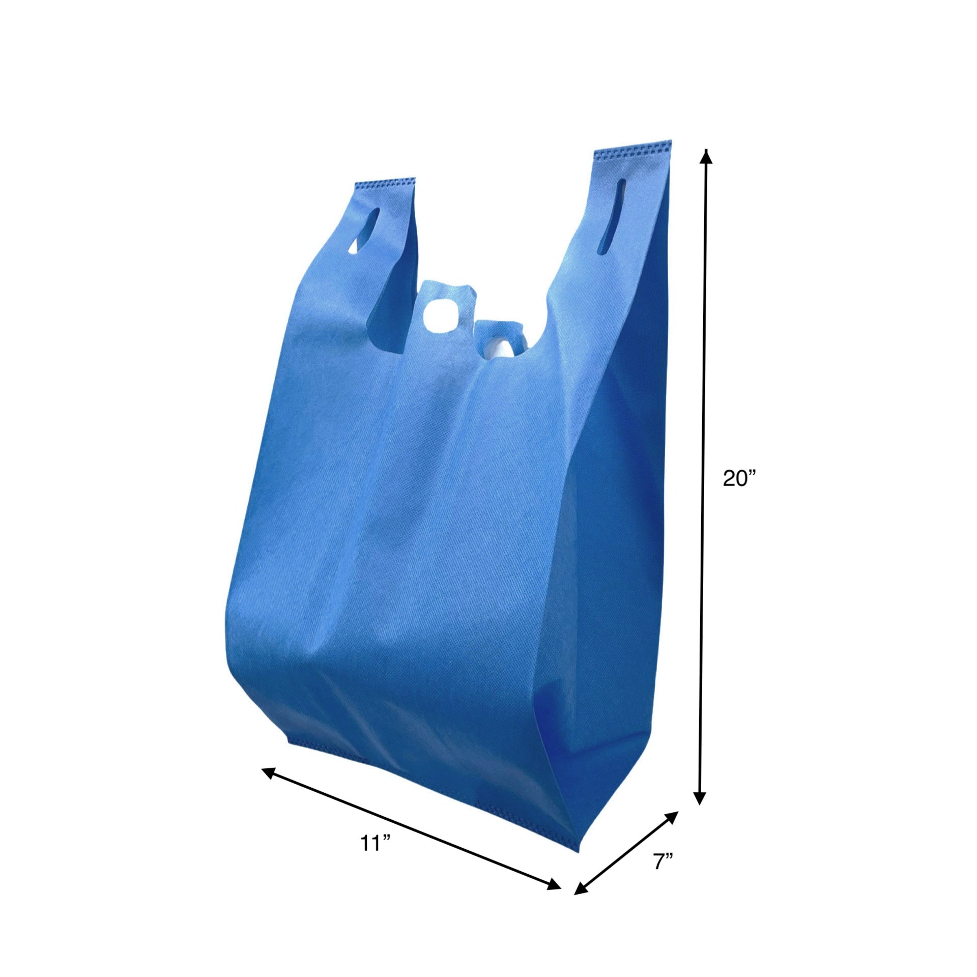 200pcs, T-Shirt Bag, 11x7x20 inches, Blue Non-Woven Reusable Shopping Bags, with Pinch Bottom
