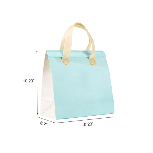 Aluminum Cooler Blue Insulated Takeout Bags (10.23” x 6.7” x 10.23”) with White Flat Handles - SKU #6032