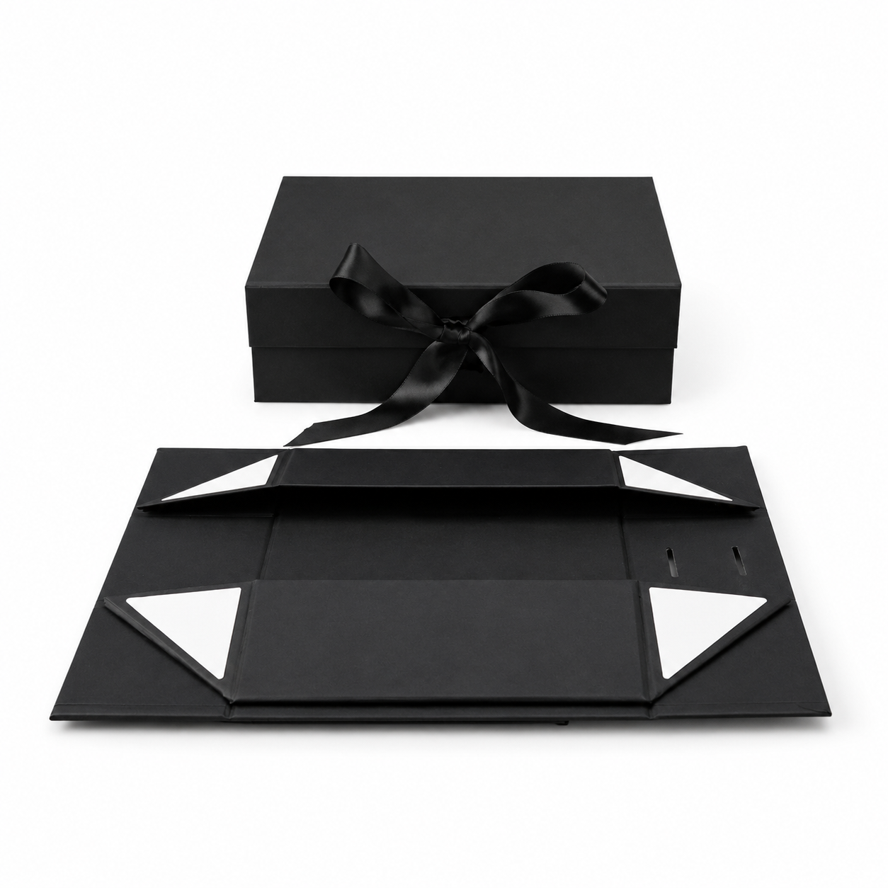 Foldable Rigid Ribbon Tie Gift Box, Black – 8.7 × 6.7 × 3.3 in | Pack of 10 | SKU 6358