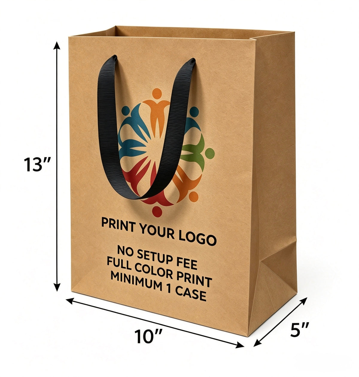 Custom Printed Euro Tote Debbie Kraft Paper Bags 10" x 5" x 13"  with Ribbon Handles - SKU #5308
