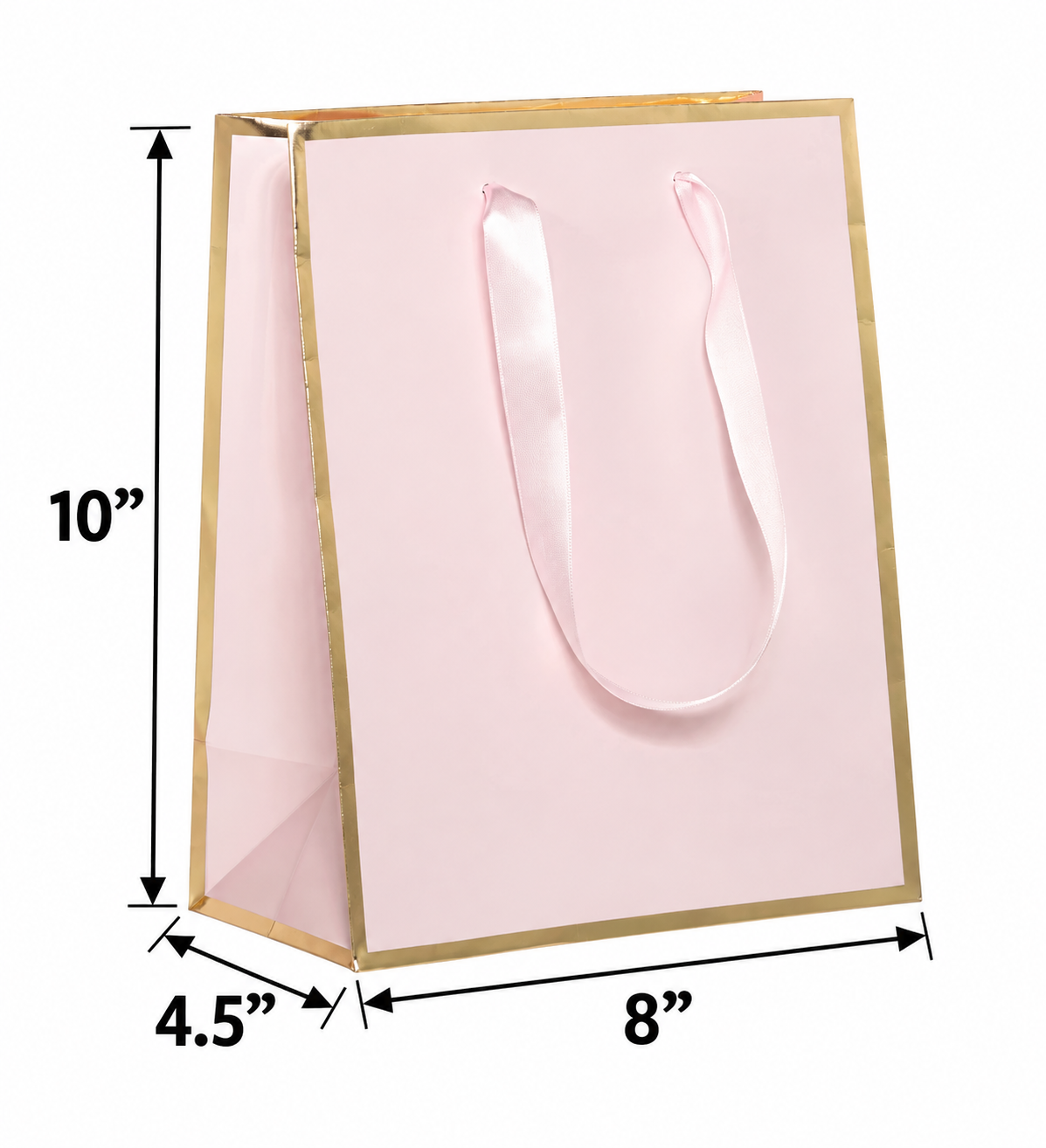 Queen West Gift Paper Bags Gold Foil Edge 8 x 4.5 x 10 in with Twill Ribbon Handles, 100pcs/case