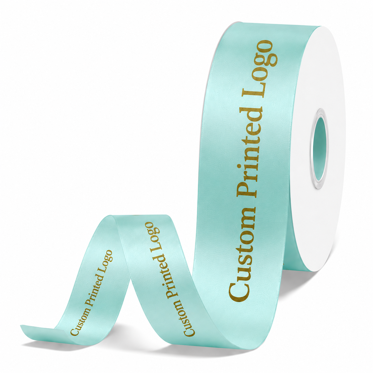 Custom Print Aqua Solid Single-Face Satin Ribbon – 3 Sizes (⅝″, ⅞″, 1½″)