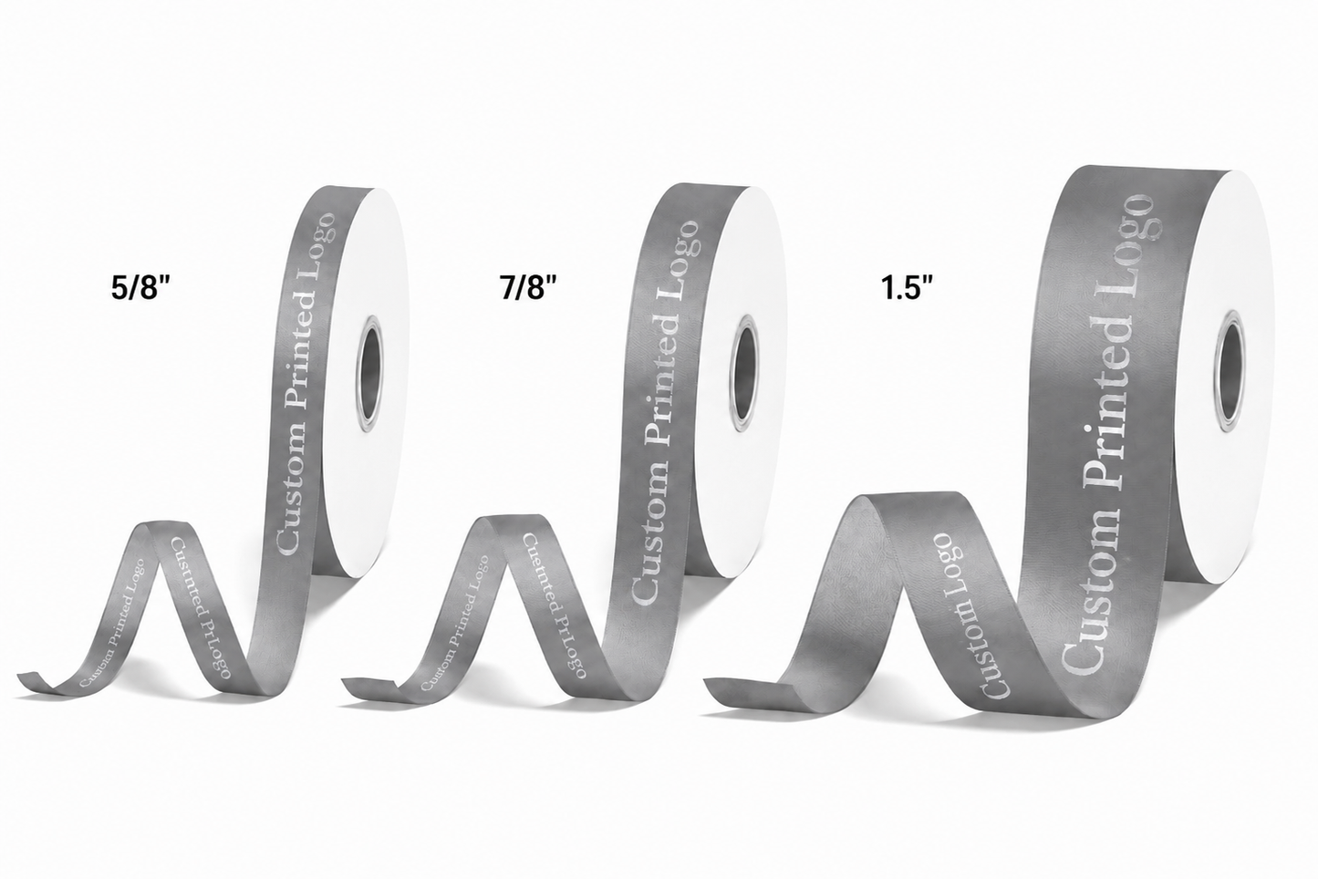 Custom Print Shell Grey Solid Single-Face Satin Ribbon – 3 Sizes (⅝″, ⅞″, 1½″)
