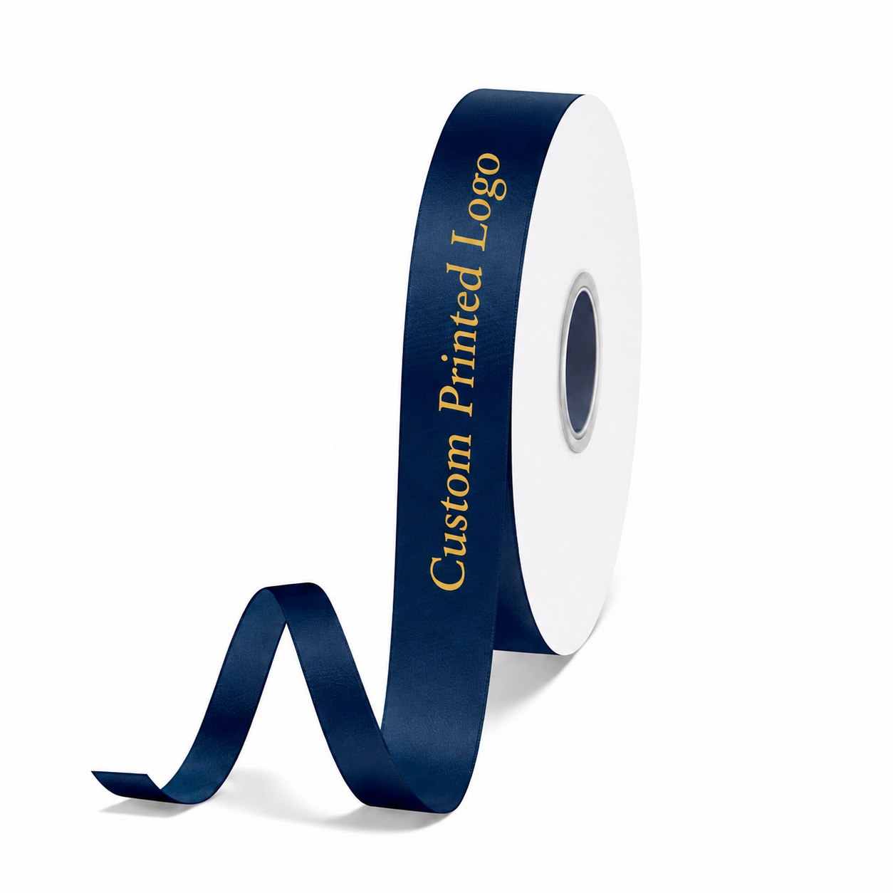 Custom Print Navy Solid Single-Face Satin Ribbon – 3 Sizes (⅝″, ⅞″, 1½″)